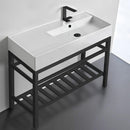 Teorema 2 Modern Ceramic Console Sink With Counter Space and Matte Black Base - Stellar Hardware and Bath 