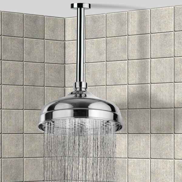 Enzo 8" Ceiling Mount Rain Shower Head With Arm, Chrome - Stellar Hardware and Bath 