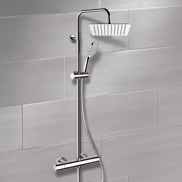 Elegance Chrome Thermostatic Exposed Pipe Shower System with 10" Rain Shower Head and Hand Shower - Stellar Hardware and Bath 