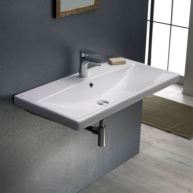 Elite Rectangular White Ceramic Wall Mounted or Drop In Sink - Stellar Hardware and Bath 