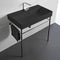 Sharp Rectangular Matte Black Ceramic Console Sink and Polished Chrome Stand - Stellar Hardware and Bath 