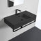 Teorema 2 Matte Black Ceramic Wall Mounted Sink With Matte Black Towel Bar - Stellar Hardware and Bath 