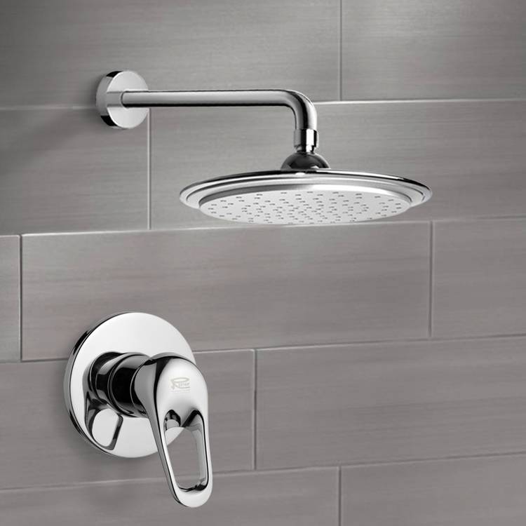 Mario Chrome Shower Faucet Set with 9" Rain Shower Head - Stellar Hardware and Bath 