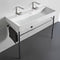 Sharp Trough White Ceramic Console Sink and Polished Chrome Stand - Stellar Hardware and Bath 