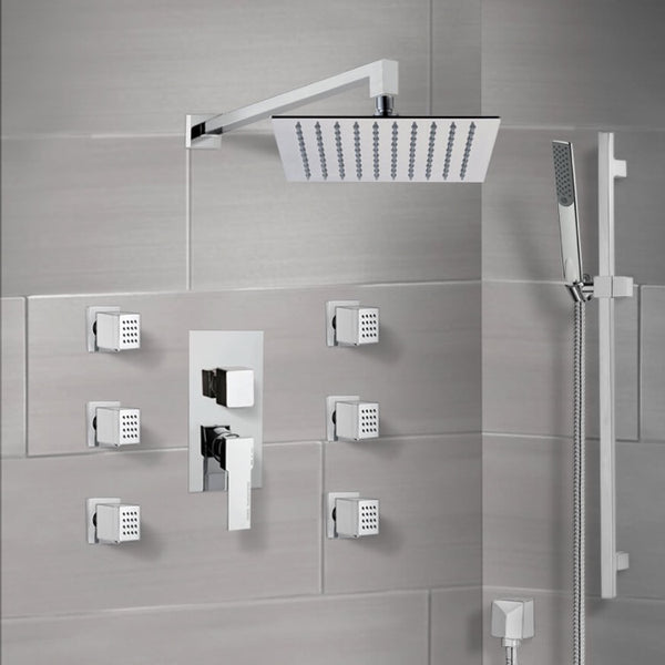 Raniero Chrome Shower System with 10" Rain Shower Head, Hand Shower, and Body Sprays - Stellar Hardware and Bath 