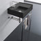 Teorema 2 Matte Black Ceramic Console Sink and Polished Chrome Stand - Stellar Hardware and Bath 