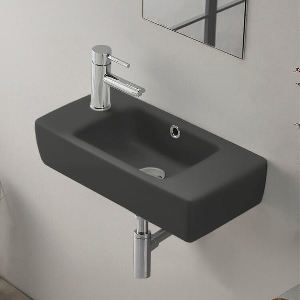 City Small Matte Black Ceramic Wall Mounted or Drop In Bathroom Sink - Stellar Hardware and Bath 