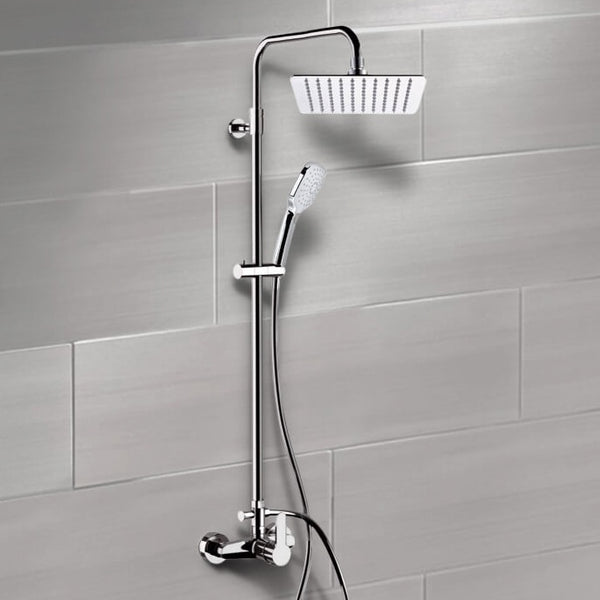 Winner Chrome Exposed Pipe Shower System with 10" Rain Shower Head and Hand Shower - Stellar Hardware and Bath 