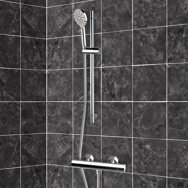 Rendino Chrome Thermostatic Slidebar Shower Set With Multi Function Hand Shower - Stellar Hardware and Bath 