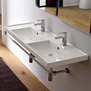 ML Double Basin Wall Mounted Ceramic Sink With Polished Chrome Towel Bar - Stellar Hardware and Bath 