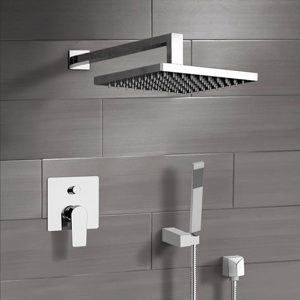 Orsino Chrome Shower System with 8" Rain Shower Head and Hand Shower - Stellar Hardware and Bath 