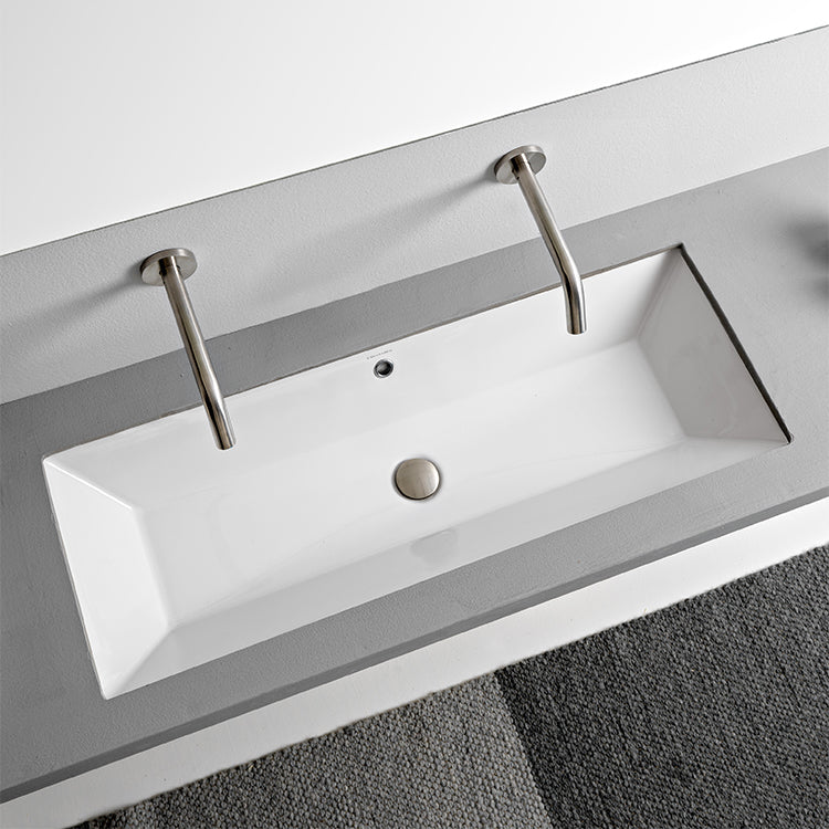 Teorema 2 Rectangular White Ceramic Trough Undermount Sink - Stellar Hardware and Bath 