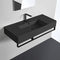 Teorema 2 Matte Black Ceramic Wall Mounted Sink With Matte Black Towel Bar - Stellar Hardware and Bath 