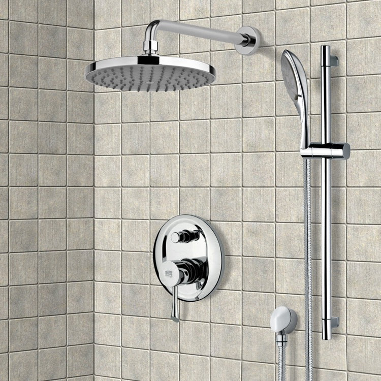 Rendino Chrome Shower System with 8" Rain Shower Head and Hand Shower - Stellar Hardware and Bath 