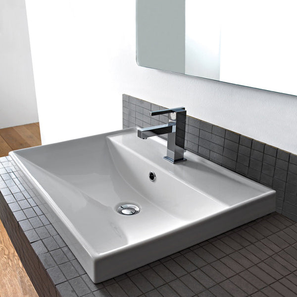 ML Square White Ceramic Drop In or Wall Mounted Bathroom Sink - Stellar Hardware and Bath 