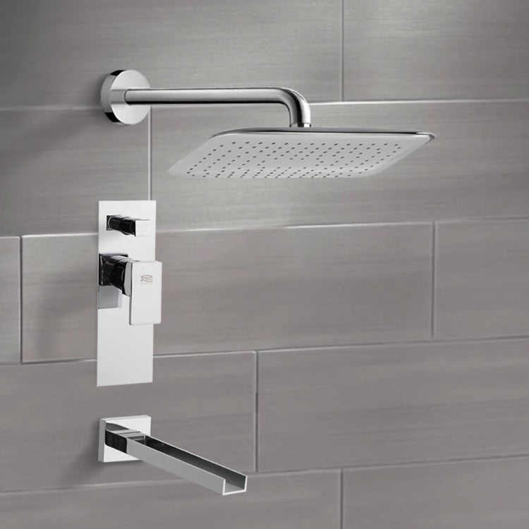 Peleo Chrome Tub and Shower Faucet Sets with 14" Rain Shower Head - Stellar Hardware and Bath 