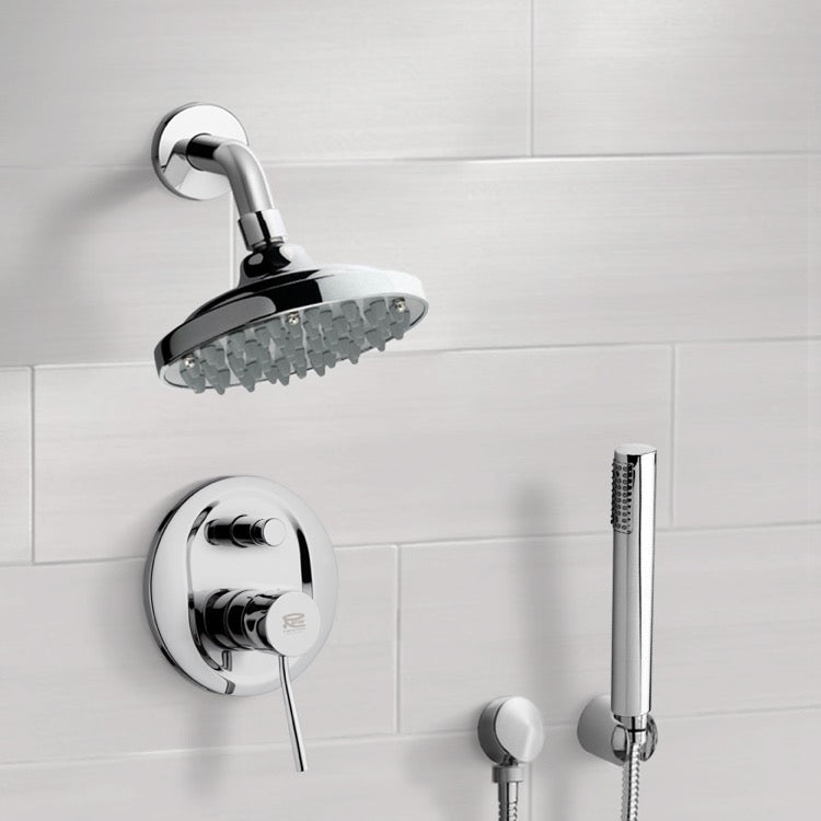 Orsino Chrome Shower System with 6" Rain Shower Head and Hand Shower - Stellar Hardware and Bath 