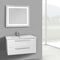 33 Inch Glossy White Wall Mount Bathroom Vanity Set, 2 Drawers, Lighted Mirror Included - Stellar Hardware and Bath 
