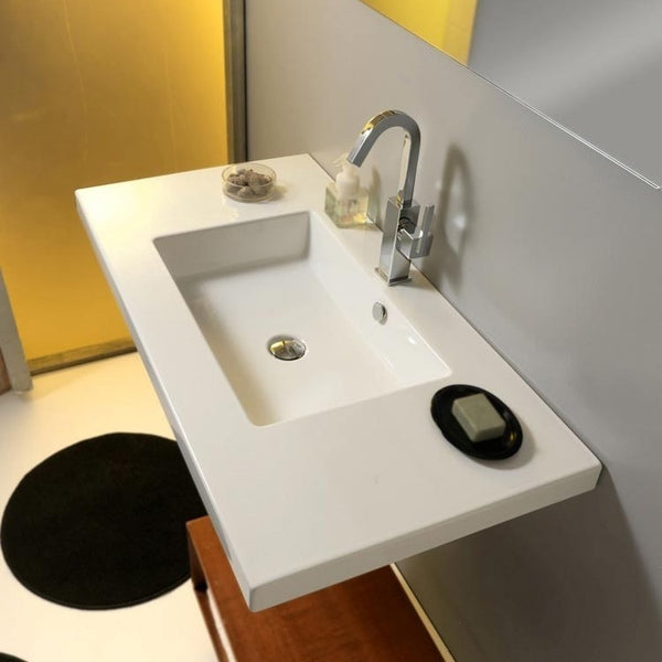 Mars Rectangular White Ceramic Wall Mounted or Drop In Sink - Stellar Hardware and Bath 