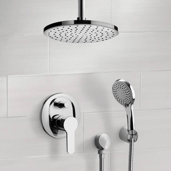 Orsino Chrome Shower System with Rain Ceiling Shower Head and Hand Shower - Stellar Hardware and Bath 