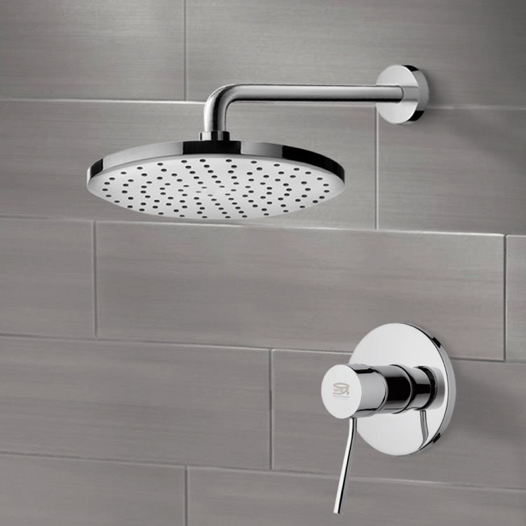 Mario Chrome Shower Faucet Set with 8" Rain Shower Head - Stellar Hardware and Bath 