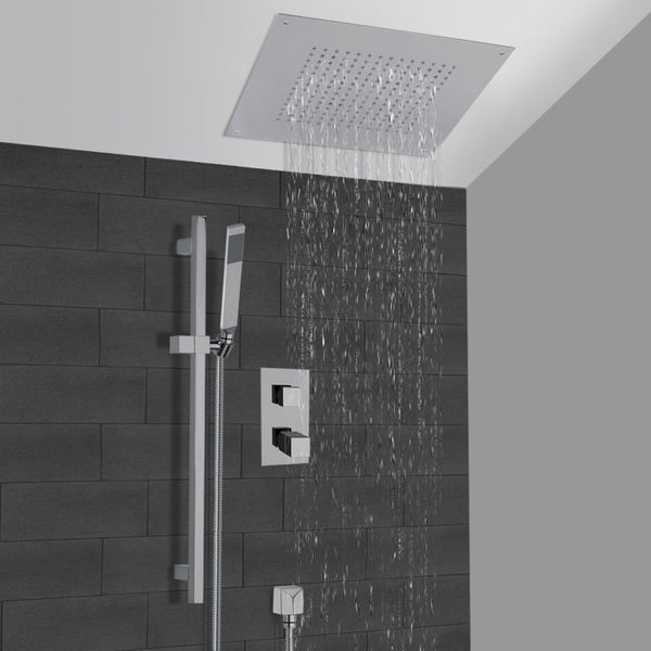Rendino Thermostatic Shower System With 16" Rain Ceiling Shower Head and Hand Shower - Stellar Hardware and Bath 