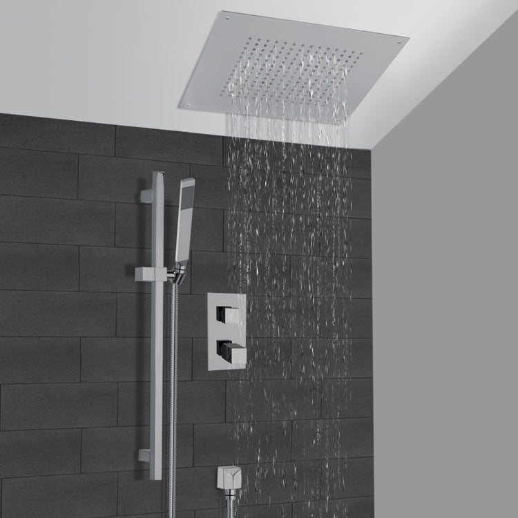 Rendino Thermostatic Shower System With 16" Rain Ceiling Shower Head and Hand Shower - Stellar Hardware and Bath 