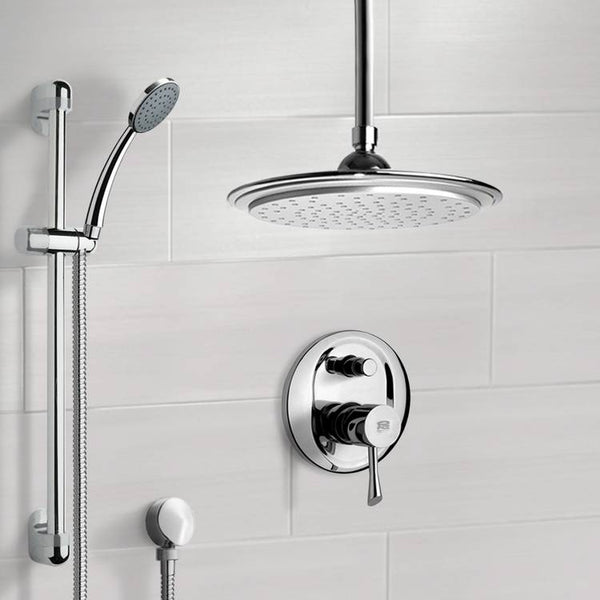 Rendino Chrome Shower System with 9" Rain Ceiling Shower Head and Hand Shower - Stellar Hardware and Bath 
