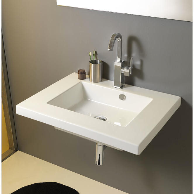 Mars Rectangular White Ceramic Wall Mounted or Drop In Sink - Stellar Hardware and Bath 