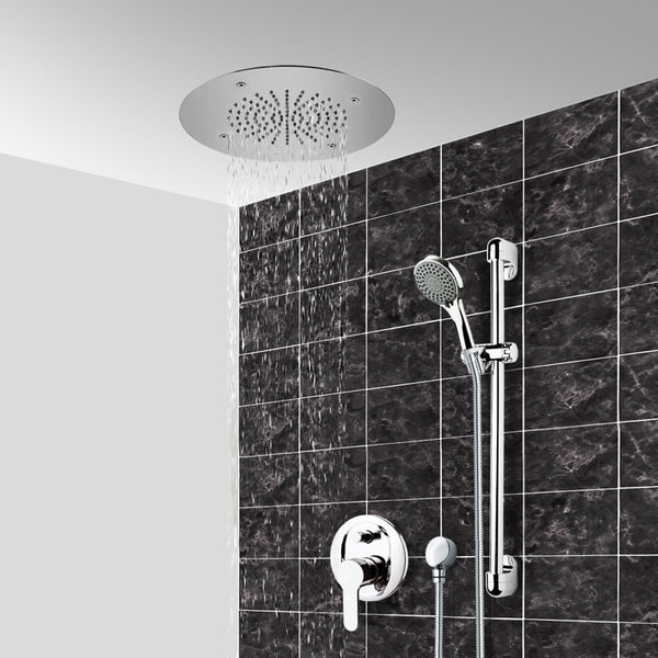 Rendino Chrome Shower System With 16" Rain Ceiling Mount Shower Head and Hand Shower - Stellar Hardware and Bath 