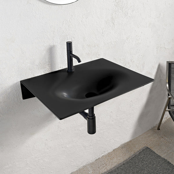 Veil Ultra Thin Rectangular Matte Black Ceramic Wall Mounted Sink - Stellar Hardware and Bath 