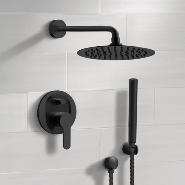 Orsino Matte Black Shower System With Rain Shower Head and Hand Shower - Stellar Hardware and Bath 