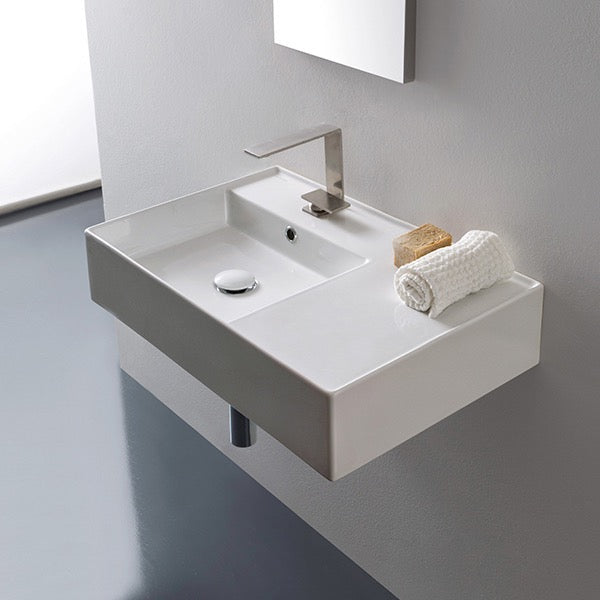 Teorema 2 Rectangular Ceramic Wall Mounted or Vessel Sink With Counter Space - Stellar Hardware and Bath 