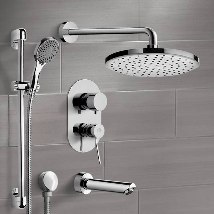 Galiano Chrome Tub and Shower Set with Rain Shower Head and Hand Shower - Stellar Hardware and Bath 