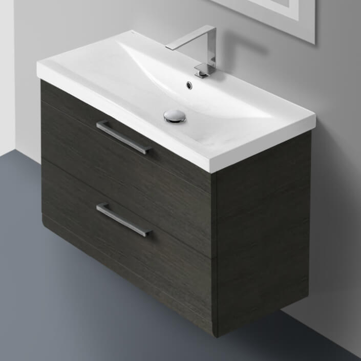 30 Inch Wenge Wall Mounted Vanity with Fitted Sink - Stellar Hardware and Bath 