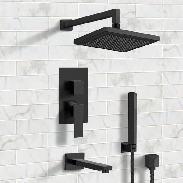 Tyga Matte Black Tub and Shower System with 8" Rain Shower Head and Hand Shower - Stellar Hardware and Bath 