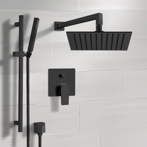 Galiano Matte Black Shower Set With Rain Shower Head and Hand Shower - Stellar Hardware and Bath 