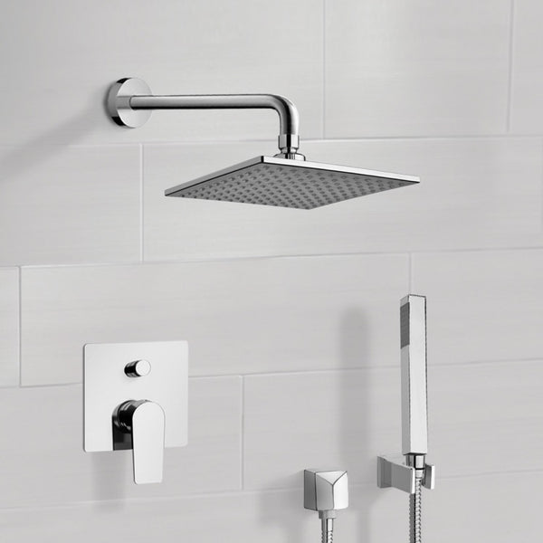 Orsino Chrome Shower System with 8" Rain Shower Head and Hand Shower - Stellar Hardware and Bath 