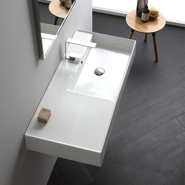 Teorema 2 Rectangular Ceramic Wall Mounted or Vessel Sink With Counter Space - Stellar Hardware and Bath 