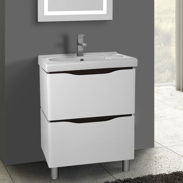 24 Inch Floor Standing White Vanity Cabinet With Fitted Sink - Stellar Hardware and Bath 