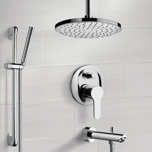 Galiano Chrome Tub and Shower Set with Rain Ceiling Shower Head and Hand Shower - Stellar Hardware and Bath 