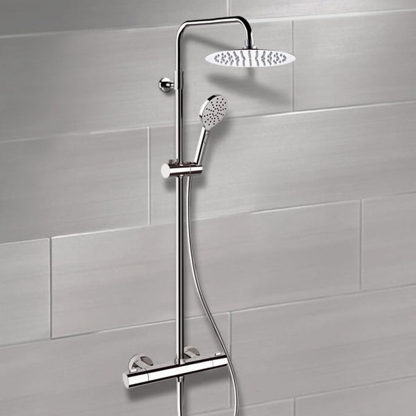 Elegance Chrome Thermostatic Exposed Pipe Shower System with 10" Rain Shower Head and Hand Shower - Stellar Hardware and Bath 