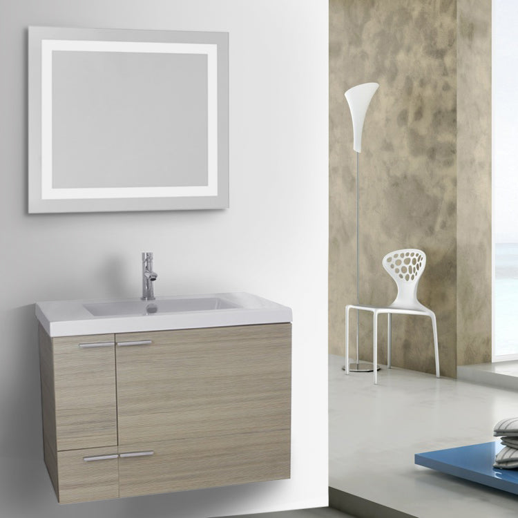 31 Inch Larch Canapa Bathroom Vanity with Fitted Ceramic Sink, Wall Mounted, Lighted Mirror Included - Stellar Hardware and Bath 