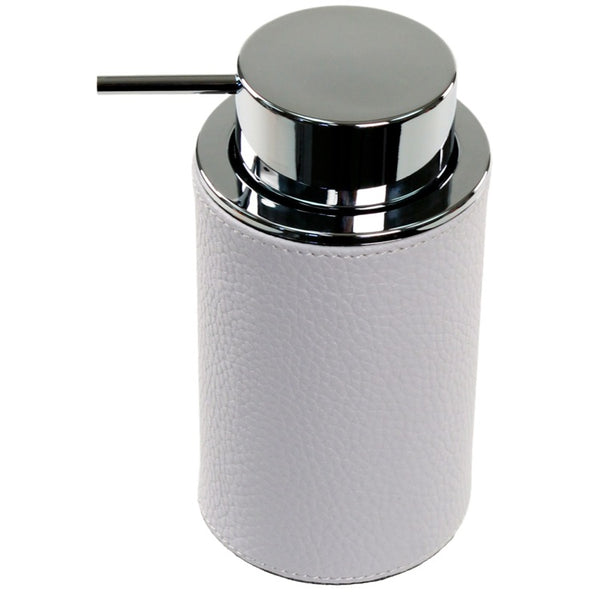 Alianto Colour Round Soap Dispenser Made From Faux Leather In White Finish - Stellar Hardware and Bath 