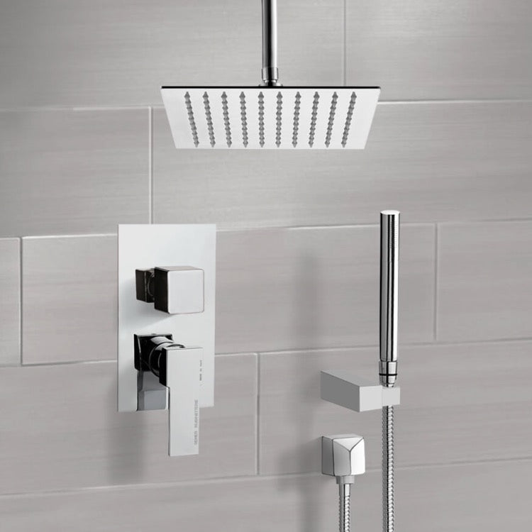 Orsino Chrome Ceiling Shower System With Rain Shower Head and Hand Shower - Stellar Hardware and Bath 