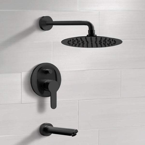 Peleo Matte Black Tub and Shower Faucet Set With Rain Shower Head - Stellar Hardware and Bath 