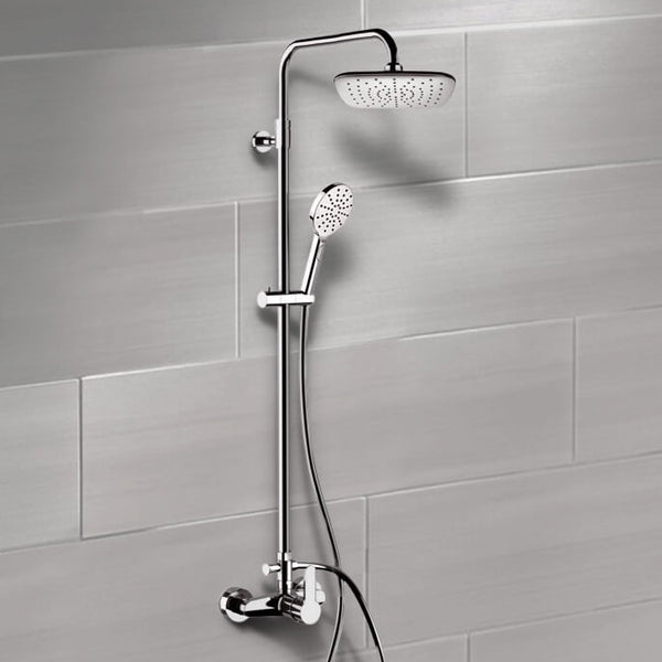 Winner Chrome Exposed Pipe Shower System with 8" Rain Shower Head and Hand Shower - Stellar Hardware and Bath 