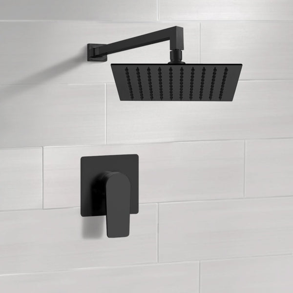 Mario Matte Black Shower Faucet with Rain Shower Head - Stellar Hardware and Bath 