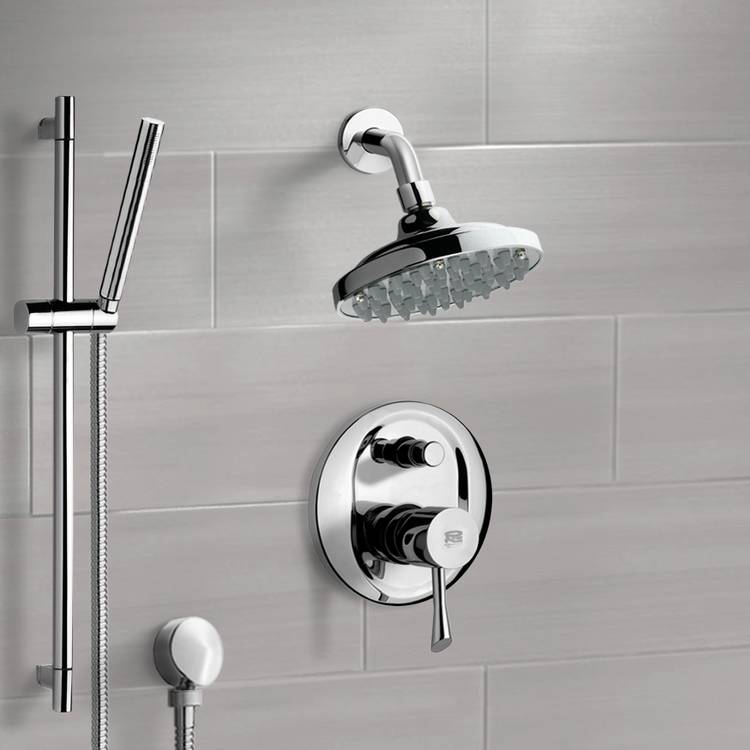 Rendino Chrome Shower System with 6" Rain Shower Head and Hand Shower - Stellar Hardware and Bath 