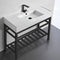 Teorema 2 Modern Ceramic Console Sink With Counter Space and Matte Black Base - Stellar Hardware and Bath 